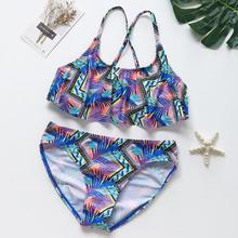 Roupa de banho plissado para meninas, biquíni de 5-14y e tankini, conjunto de duas peças para crianças, moda praia 2019 2024 - compre barato