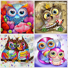 5D DIY Full diamond painting Cartoon owls family,Cute owl Drink coffee diamond mosaic Cross Stitch Embroidery Home Decor Gift 2024 - buy cheap