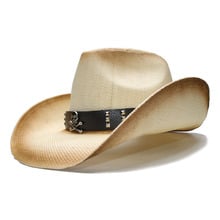 LUCKYLIANJI Retro Beige Summer Fashion Women Men's Wide Brim Straw Beach Cowboy Cowgirl Western Hat Skull Leather Band 58cm 2024 - buy cheap