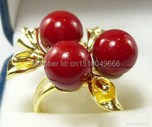 Frete grátis>> anel para flor vermelha coral 3 miçangas tamanho: 7.8,9 2024 - compre barato
