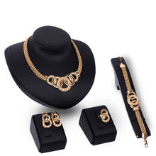 FUNIQUE 4PC Nigerian Wedding Jewelry Set Necklace Earrings Bracelet Ring Sets Gold Color Crystal Collar Statement Bridal Jewelry 2024 - buy cheap