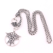 New Arrival Caduceus Medical Symbol Pendant Pentagram Healers Wheat Chain Necklace 2024 - compre barato