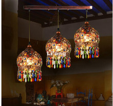 Luminária pendente de cristal colorida, lâmpada estilo boêmio de ferro semicircel para teto, ac 110-240v, frete grátis 2024 - compre barato