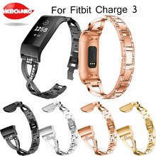 Correa de reloj para Fitbit Charge 3, repuesto de pulsera de Metal de acero inoxidable, bandas ajustables con diamantes de imitación para charge 3 2024 - compra barato