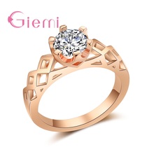 Женское кольцо из розового золота, с круглым кристаллом и фианитом 2024 - купить недорого