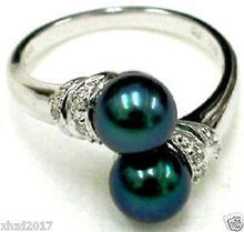 Pretty Noblest silver black pearl Ring 6-9# 2024 - buy cheap