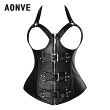 AONVE Leather Black Steampunk Corset Sexy Erotic Corsets Plus Size Buckle Zipper Burlesque Bodice Waist Trainer Belly Slimming 2024 - buy cheap