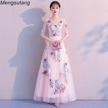 Женское вечернее платье, розовое длинное платье с v-образным вырезом и аппликацией, вечерние платья, вечерние платья, 2019 2024 - купить недорого