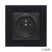 Free Shipping,New Outlet,French Standard Wall Power Socket,Black Crystal Glass Panel, AC 110~250V 16A 2024 - buy cheap