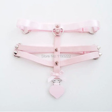 Liguero de cuero Real con remaches de tres filas para medias, liguero Sexy, color rosa Pastel, Harajuku, Lolita 2024 - compra barato