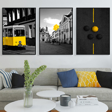 Pintura preta amarela carro guarda-chuva balão poster estilo nórdico fotos de parede para sala de estar arte de parede tela decoração de casa 2024 - compre barato