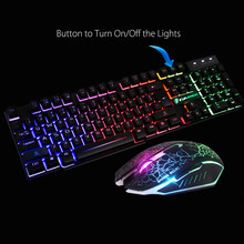 20# T6 Rainbow Backlight Usb Ergonomic Gaming Colorful Keyboard and Mouse Set for PC Laptop for Tablet Desktop Russian sticker 2024 - buy cheap