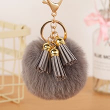 New Pompom Fur Ball Car Key Ring Pendant Fur Ball Keychain with Leather Tassel for Women Key Chian  POM POM Keychain EH887 2024 - buy cheap