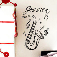 Saxofone personalizado com nome, instrumento musical, decalque de parede de vinil, adesivo de arte, decoração de casa, mural de moda, adesivo de parede 2024 - compre barato