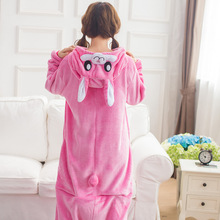 Kigurumi-Mono de Anime para mujer, disfraz de conejo rosa para Halloween, ropa de dormir con dibujos de animales, pijama cálido con capucha para invierno 2024 - compra barato