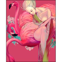 Full Square / Round Drill 5D DIY Diamond Painting The Girl and Pink Flamingo Wall Picture Mosaic Diamond Embroidery Cross Stitch 2024 - buy cheap