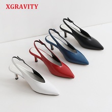 XGRAVITY Retro Mules Vintage V Design Women Pointed Toe High Heel Pumps Sexy Woman Fashion High Heels Thin Heels Sandals A132 2024 - buy cheap