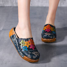2018 Handmade Women Slippers Genuine Leather Closed Toes Flower Platform Women Shoes Slides 2024 - buy cheap