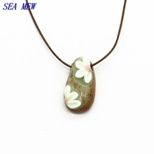 15*33mm Fashion ethnic style unisex ceramic adjustable handmade oval porcelain pendant necklace for women 2024 - buy cheap