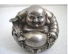 Сложное китайское тибетское серебро "Счастливый" Будда благоприятная статуя 2024 - купить недорого