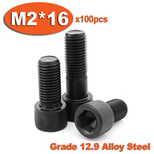 Tornillo de acero de aleación DIN912 M2 x 16 grado 100, tornillo de cabeza hexagonal de rosca completa, color negro, 12,9 Uds. 2024 - compra barato