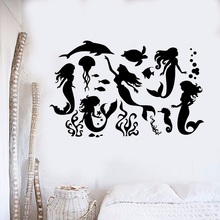 Animal marinho parede de vinil applique sereia adesivo decoração do banheiro papel parede diy removível arte decorativa mural ys04 2024 - compre barato