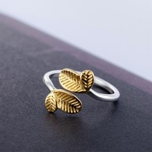 New Arrival Golden Leaf Natural 925 Sterling Silver Jewelry Personality Atmosphere Tree Exquisite Opening Rings  SR155 2024 - buy cheap