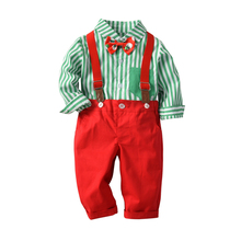 Conjuntos de roupas de natal para crianças, 2 peças, camisa manga longa listrada + calça cavalheiro, roupas para meninos 2024 - compre barato