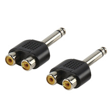 2 pces 6.35mm macho mono 1/4 "tomada de jack estéreo para 2 * rca phono fêmea adaptador de soquete conversor para estúdio misturador alto-falantes e rádio 2024 - compre barato