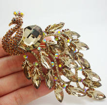 TTjewelry New Vintage Classical Peacock Bird Brown Austrian Rhinestone Crystal Brooch Pin 2024 - buy cheap