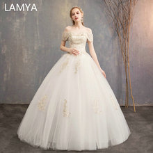 LAMYA Plus Size Embroidery Wedding Dresses 2022 Princess Boat Neck Bridal Gowns Lace Up Ball Gown Wed Dresses Robe de Marie 2024 - buy cheap