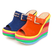 Sandalias diseño de marca para mujer, zapatos de cuña de cuero genuino, sandalias de gladiador con tacón alto de arco iris, chanclas de plataforma 2024 - compra barato