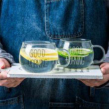 Caneca de vidro criativa, copo transparente com letras para suco e leite, café, home office, presentes para casal, 350ml 2024 - compre barato