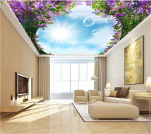 Custom Living Room Hotel Ceiling Photo Wallpaper Mural Modern Fashion Elegant Wisteria Flower Ceiling 3d wallpaper Beibehang 2024 - buy cheap