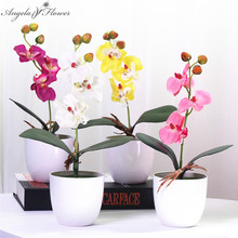 Juego de flores artificiales phalaenopsis, maceta de orquídeas + hoja de espuma + jarrón de plástico, simulación de flores, decoración de Navidad para el hogar, regalo de bonsái, 1 Juego 2024 - compra barato