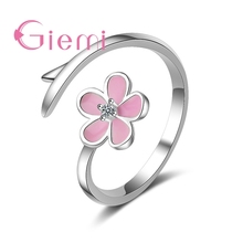 Top Quality Beautiful Pink Flowers Shape Opening Finger Rings Genuine 925 Sterling Silver For Women Ladies Jewelry Wholesale 2024 - buy cheap