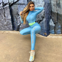 Mulheres casuais Longo Zipper Macacões Macacão De Fitness Fino de Manga Longa Macacões Calças Cheios de Impressão Preto Macacões Macacão Outfits 2024 - compre barato