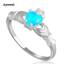 Anéis charmosos para meninas anel estilo coração mini opala de fogo azul opala prata estampado joias da moda tamanho eua #7 #8 #9 or570a 2024 - compre barato