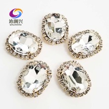 White oval shape top quality Glass Crystal buckle,golden bottom sew on rhinestones,Diy/Clothing/wedding decoration SWTKG01 2024 - buy cheap