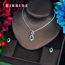 HIBRIDE Newly Green Color Jewelry Sets Luxury Sparkling Cubic Zircon Wedding Earrings Necklace Jewelry Sets Heavy Dinner N-577 2024 - buy cheap