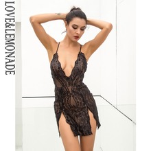 LOVE & LEMONADE  Black Deep V-Neck Open Back Cut Out Flower Sequins Dress LM81163 2024 - buy cheap