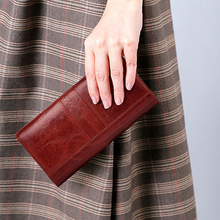 Gzcz carteira feminina de couro genuíno, bolsa para moedas vermelha, bolsa portomonee, suporte para celular, porta-cartão, acessório para mulheres 2019 2024 - compre barato