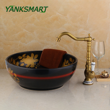 Yanksmart lavatório de cerâmica artístico moderno navio pia do banheiro bacia torneira da pia conjunto bancada lavatório misturadora 2024 - compre barato