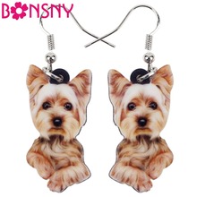 Bonsny-pendientes largos de PVC con forma de perro Yorkshire Terrier, joyería de animales para chicas y chicas, venta al por mayor 2024 - compra barato