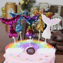 Sequins Mermaid Tail Cake Topper Birthday Cake Topper Decoration for Kids' Birthday Party Wedding Cupcake Decor 1pc 2024 - buy cheap