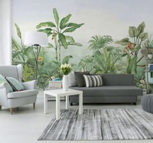 Bacaz folha de banana árvore murais papel parede para sala estar sofá fundo 3d floresta papel mural adesivo 2024 - compre barato