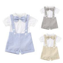 3Pcs Newborn Infant Baby Boy Gentleman Clothes Shirt Romper Bib Pants Outfit Set Summer Causal Clothing Blue Gray 2024 - buy cheap