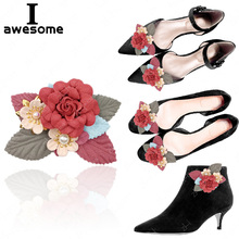 Zapatos de novia con flores rojas, accesorios de boda para zapatos de tacón alto, botas, zapatos planos, decoraciones de flores, bricolaje, novedad 2024 - compra barato