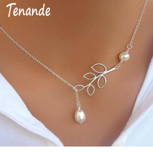 Tenande Hot Sale Silver Color Big Leaf Simulated Pearl Water Droplets Necklaces & Pendants for Women Jewelry Accessories Collier 2024 - buy cheap