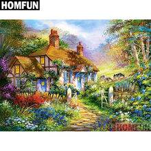 HOMFUN-pintura de diamante redondo/cuadrado completa, cuadro artesanal 5D, punto de cruz bordado de "casa y jardín", decoración para el hogar, regalo A04139 2024 - compra barato